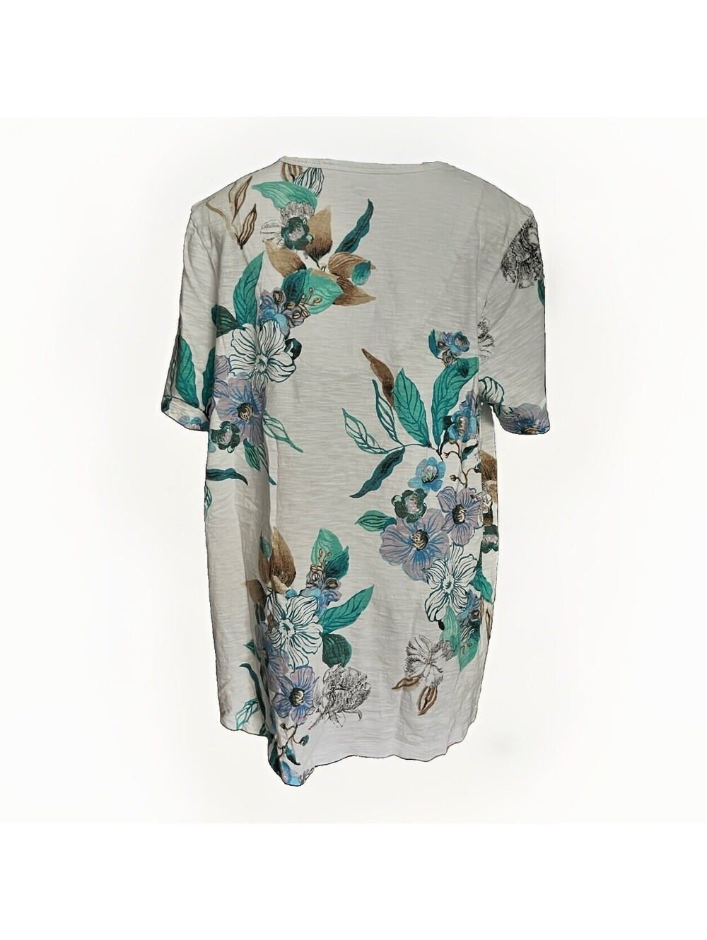 Chicos Boho Floral Swing Top 2/L Angled Side Panels Cotton Modal Slub Knit - Picture 2 of 9